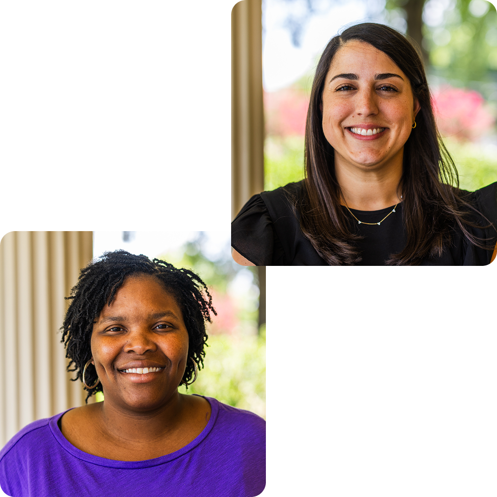 Portia and Lianna—property managers—smiling collage